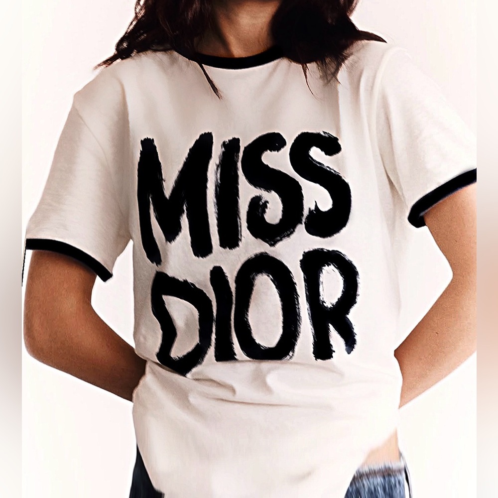 Dior White and Black Short Sleeve Tee